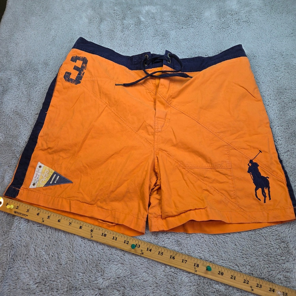 Polo Ralph Lauren Board Shorts Mens XL Big Pony Nautical Swim Trunks Orange Navy